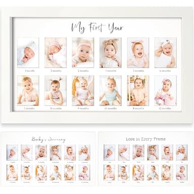 My First Year Photo Frame,12 Months Baby Picture Frame for Newborn Girl,Boy-Baby Shower Gifts Keepsakes,Monthly Baby's One Year Birthday Milestone,1st Nursery Photo Collage Display Board(Alpine White) - Image 1