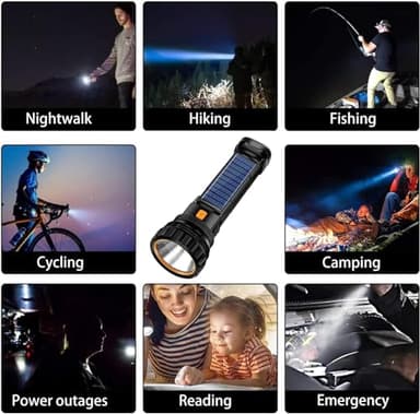 E-SHIDAI 6PCS Solar/Rechargeable Multi Function 1000 Lumens LED Flashlight, with Emergency Strobe Light and 1200 Mah Battery, Emergency Power Supply and USB Charging Cable, Fast Charging - Image 7