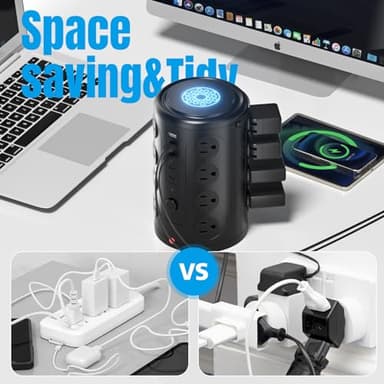 Tower Power Strip Surge Protector with 16 Outlets and 5 USB Ports (2 USB-C), 6FT Extension Cord with Multiple Outlets,Heavy Duty Charging Station,Home Office Dorm Room Essentials. No Wireless Charging - Image 4