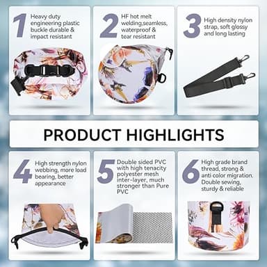 MARCHWAY Floating Waterproof Dry Bag Backpack 5L/10L/20L/30L/40L, Roll Top Sack Keeps Gear Dry for Kayaking, Rafting, Boating, Swimming, Camping, Hiking, Beach, Fishing (Flower, 10L) - Image 5