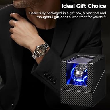 ANWBROAD Watch Winder for Automatic Watches, 4 Modes Automatic Single Watch Winder with Next Gen LED Crystal Design, Rotating Watch Case with Super Quiet Motor, Type-c Adapter or Battery Powered - Image 9