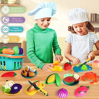 100 Pcs Play Food Set for Kids Kitchen, Pretend Food Toy for Toddlers Age 1-3, Plastics Cutting Fake Food/ Fruit/ Vegetable Accessories with 2 Baskets, Birthday Gifts for 2 3 4 5 Years Old Boys Girls - Image 6