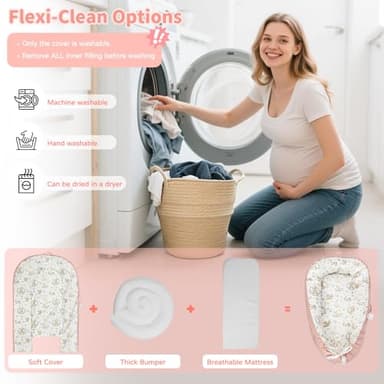 puxinargo Baby Lounger - Babies Nest for Newborn, Breathable & Soft Organic Cotton Lounger, Portable Baby Lounger for Home & Travel, Ideal Newborn Essentials, Pink Bear - Image 5