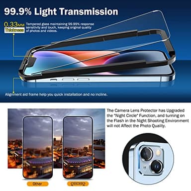 QHOHQ 3 Pack Screen Protector for iPhone 14 / iPhone 13 [6.1 Inch] with 3 Pack Tempered Glass Camera Lens Protector, Ultra HD, 9H Hardness,Case Friendly - Image 2
