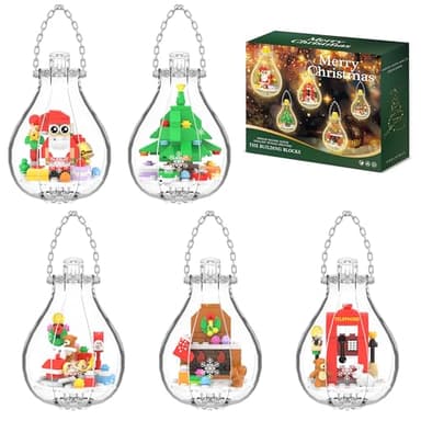 Christmas Ornaments Building Block Set, Compatible with Lego Christmas Tree Decorations Bulbs with Warm Light, Santa Claus Sleigh Phone Booth Fireplace Building Sets Gifts Stocking Stuffers (5 Pack) - Image 9