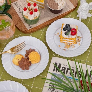 U-QE 100 Pieces White Plastic Plates - 6 Inch White Disposable Plates - Washable & Reusable - Premium Hard Dessert Plates - Party Supplies for Birthdays, Celebrations, Travel, Wedding,Party and Events - Image 5