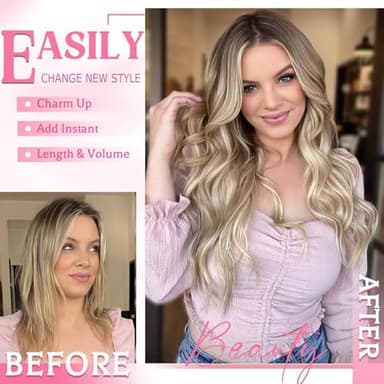 Clip in Hair Extensions Real Human Hair, Seamless Clip ins Real Human Hair for Women, Remy Human Hair Clip in Extensions, Double Weft 8pcs 16 inch Light Blonde Highlighted Golden Blonde - Image 5