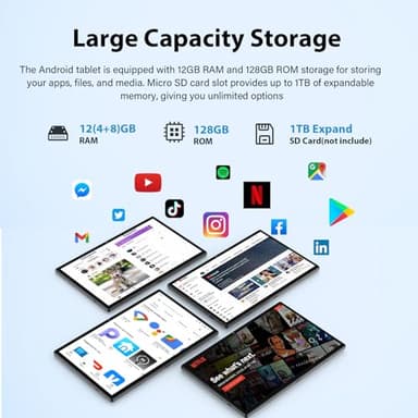 Android 14 Tablet with Keyboard - 10 inch Tablet, 12GB RAM, 128GB ROM (1TB Expand), 5G/2.4G WiFi, 8000mAh, BT 5.0, GMS Certified, with Mouse, Case, Stylus, Support Split screen, Face ID(Black Case) - Image 4