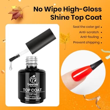 Beetles Top Coat Base Gel & Nail Glue Set-3Pcs No Wipe Top Coat Gel Nail Polish & Base Coat with 9 In 1 Nail Glue Shine Effect Long Lasting Soak Off Uv Light Lamp Diy Fall Nail Gifts for Women & Girls - Image 3