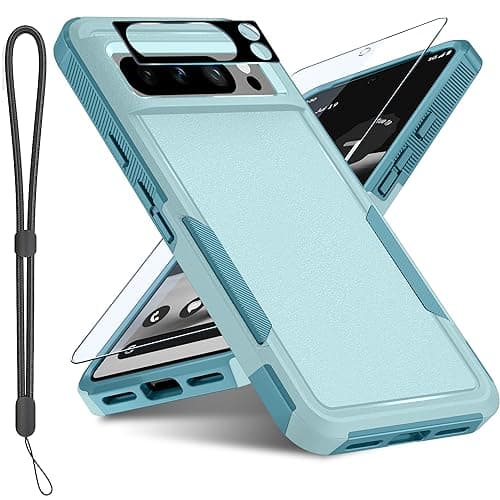 Janmitta for Google Pixel 8 Pro Case with Screen Protector+Camera Lens Protector+Wrist Strap Lanyard,Heavy Duty Shockproof Full Body Phone Cover,2023 Mint Green - Image 1
