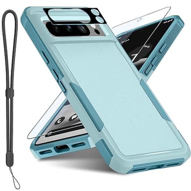 Janmitta for Google Pixel 8 Pro Case with Screen Protector+Camera Lens Protector+Wrist Strap Lanyard,Heavy Duty Shockproof Full Body Phone Cover,2023 Mint Green - Image 1