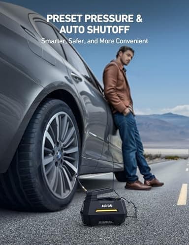 AstroAI Tire Inflator Portable Air Compressor Air Pump for Car Tires-Car Accessories, 9.8Ft Cord-12V DC-Powered Auto Pump with Digital Pressure Gauge, Emergency LED Light for Bicycle, Balloons, Yellow - Image 6