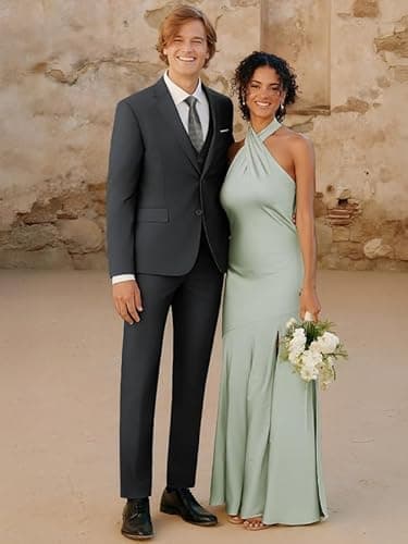 WEEN CHARM Suits for Men,3 Piece Slim Fit Suit Set with 2-Button Blazer,Vest,Pants,Tuxedo for Wedding,Prom,Party,Business Grey - Image 2