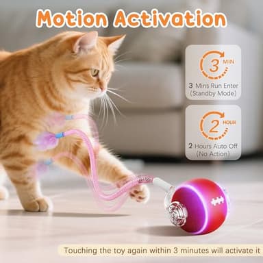 PANRIO Interactive Cat Toys for Indoor Cats,3 Modes Electric Moving Cat Ball with Feather Tail,800MAH Large Capacity & Low Noise,Automatic Kitten Toys for Bored Indoor Adult Cats - Image 6