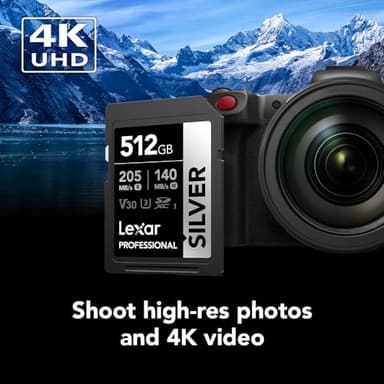 Lexar 512GB Professional Silver SD Card, UHS-I, C10, U3, V30, 4K, Up to 205/140 MB/s SDXC Memory Card, for Professional Photographer, Videographer, Enthusiast (LSDSILV512G-BNNNU) - Image 3