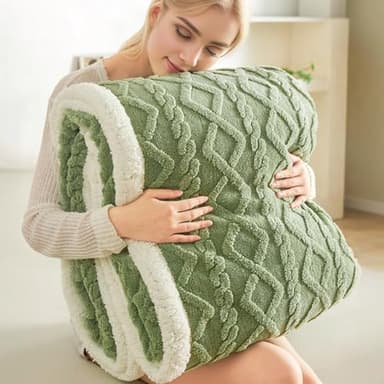PU MEI Sherpa Throw Blanket for Couch Sofa 80”*60”- Fleece Tufted Fuzzy Soft Cozy Blanket for Bed, Thick Warm Blanket for All Seasons, (Sage Green, 60"*80") - Image 1