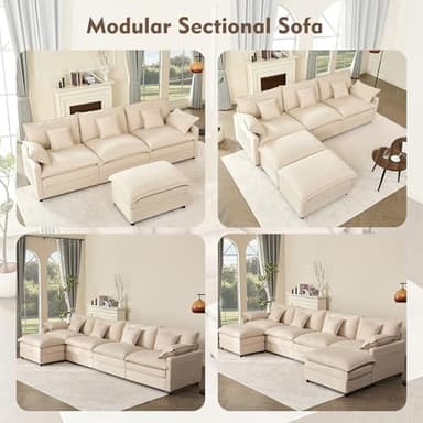 GOSUHI 108" U Shaped Couch, Modular Sectional Sofa, 3-Seater Comfy Cloud Couch with Movable Ottoman, Deep Seat Couches for Living Room, Linen, Beige - Image 8