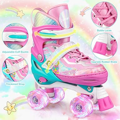 Roller Skates for Kids Girls Boys 4 Size Adjustable Kids Roller Skates with Wheels Light up for Children, Teens, Beginner & Advance, Indoor Outdoor (Medium, A-Pink) - Image 6