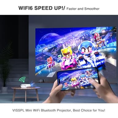 Mini Projector with WiFi and Bluetooth, VISSPL Full HD 1080P Projector, Portable Outdoor Projector with Tripod, Home Theater Movie Phone Projector Compatible with Android/iOS/Windows/TV Stick/HDMI/USB - Image 3