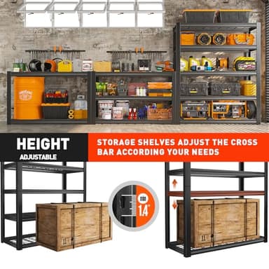 REIBII 48.2''W Garage Shelving Heavy Duty Metal Shelving 3000LBS Storage Shelves Adjustable Metal Shelves 5 Tier Garage Shelf for Basement Pantry Warehouse Supermarket 48.2" W x 24.2" D x 72.2" H - Image 6