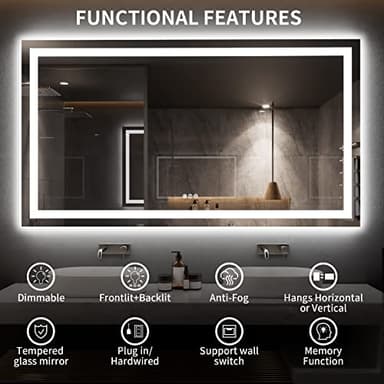 LOAAO 72X40 LED Bathroom Mirror with Lights, Anti-Fog, Dimmable, Backlit + Front Lit, Lighted Bathroom Vanity Mirror for Wall, Memory Function, Tempered Glass, ETL Listed - Image 8