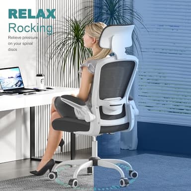 Mimoglad Office Chair, Comfy Desk Chair - High Back Ergonomic Computer Chair with Adjustable Lumbar Support & Headrest, Flip-up Armrests for Guitar Playing, Swivel Task Chair for Home Office - Image 7