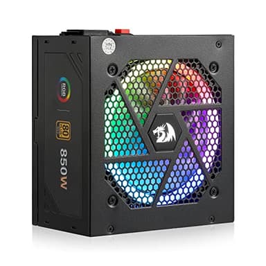 Redragon RGPS-850W 80+ Gold 850 Watt Power Supply w/Upgraded ATX 3.1 & PCIe 5.1 Fully Modular, 12VHPWR Cable Included, 100% Japanese Capacitors, Smart ECO Low Noise RGB Fan, Compact 160mm Size - Image 1