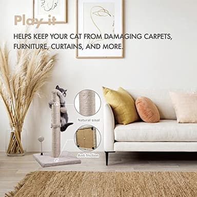 MECOOL Cat Scratching Post Premium Basics Kitten Scratcher Sisal Scratch Posts with Hanging Ball 22in for Kittens or Smaller Cats (22 inches for Kitten, Beige) - Image 3
