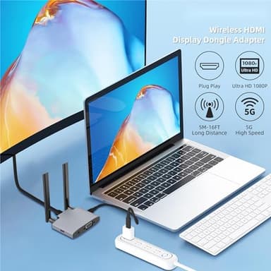 VJZFA Wireless Display Adaptor - 1080p Wireless HDMI Display Dongle Adapter, Plug and Play, for Laptop, PC, Smartphone to HDTV Projector Monitor - Image 2