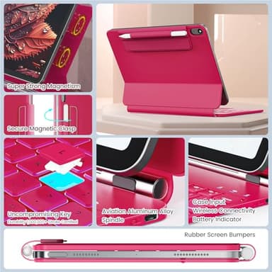 RAYMCRAFT for iPad 11th(A16, 2025)/10th Generation Case with Keyboard, Magic Keyboard 2022, Springy Backlit Keys, Stain-Resistant Surface, Multi-Touch Trackpad, Azalea Red - Image 5