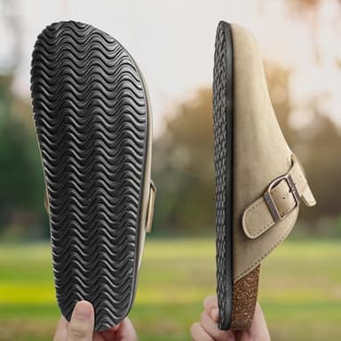 BULLIANT Comfort Clogs Slippers Sandals Nurse Work Shoes Unisex for Men Women with Cushioned Cork-Footbed(Camel-13 Women/11 Men) - Image 4