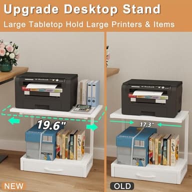 YAOHUOO 2-Tier Desktop Printer Stand with Fabric Drawer, Prtiner Table with Storage Shelf, Desk Organizer for Home Office,3D Printer,Fax Machine,Scanner, 19.6"x14.9" White - Image 2