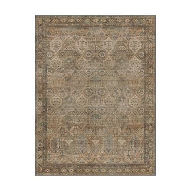 Bavni Washable Rug 9x12 Area Rug for Living Room Bedroom Dining, Washable Vintage Print Carpet, Ultra-Thin Chenille Low Pile Lightweight Rug with Non Slip Backing, Warm Taupe - Image 8