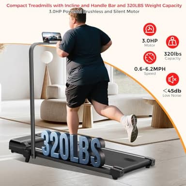 Portable Walking Pad with Incline and Handle Bar, 3.0HP Electric Treadmills for Home Small, 0.6-6.2MPH Compact Walking Pads Treadmills with Handles and Incline for Small Spaces, 320LB Capacity - Image 6