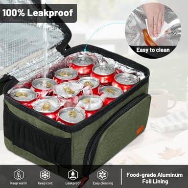 MIER Dual Compartment Lunch Bag Tote with Shoulder Strap for Men and Women Insulated Leakproof Cooler Bag, Army Green - Image 5
