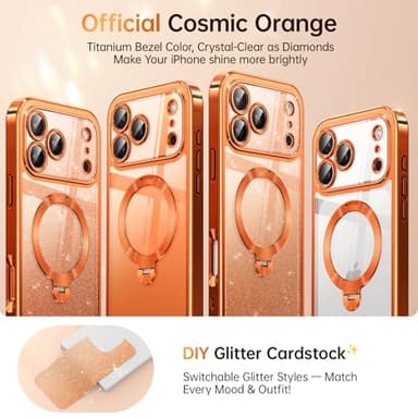 Offical Cosmic Orange for iPhone 17 Pro Max Case with 360 Spin Stand [DIY Glitter Cardstock] [Fit for MagSafe] 16FT Mil-Protection Polished for iPhone 17 Pro Max Case with Stand 6.9'', Cosmic Orange - Image 2