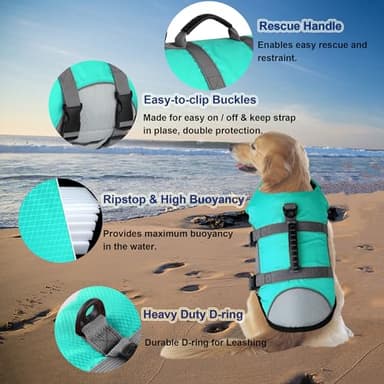 Dogcheer Dog Life Jacket, Reflective Dog Life Vest for Swimming Boating, Adjustable Puppy Swim Vest Ripstop Pet PFD Floating Preserver Small Medium Large Dogs - Pine-Green Gray XS - Image 3
