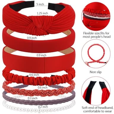 AHONEY 7 Pack Red Headbands for Women Christmas Headbands Trendy Non Slip Hairbands Cute Hair Accessories Multi-style Headband Pack (Redl) - Image 3