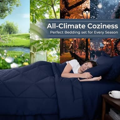 HEVUMYI Navy Blue Queen Comforter Set - 7-Piece All Season Bed in a Bag Queen, Ultra Soft Bedding Set with Comforter, Flat Sheet, Fitted Sheet, Pillowcases, Pillow Shams, Navy Blue - Image 3