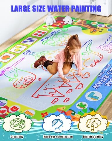 2 in 1 Water Doodle Mat,60 x 40 Inch Extra Large Drawing Mat with Backpack,Hopscotch Rug Design on Back,Educational Toys Gifts for Kids Boys Girls,Mess Free Painting for Toddlers Age 3-12 Year Old - Image 7