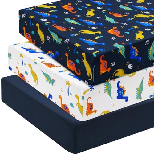 david's kids 3 Pack Fitted Crib Sheets, Ultra Soft Breathable Comfortable Baby Sheet Set for Boys Girls Neutral, 28x52 Inch Fits Standard Crib and Toddler Mattresses, Dinosaur - Image 1