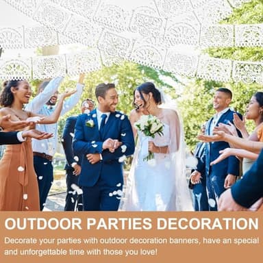 5 Pack White Papel Picado Banner, 90Ft White Mexican Banner for Parties Weddings, Papel Picado Dia De Los Muertos, Cinco De Mayo Decor, Day of The Dead Decorations, Fiesta Party Decoration Supplies - Image 5