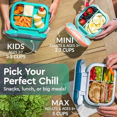 Bentgo Chill Kids Leak-Proof Lunch Box - 4-Compartment Bento Box with Built-In Ice Pack, 3.3 Cup Capacity, PFAS & BPA-Free, Microwave & Dishwasher Safe, Ideal Size for Ages 3 to 7 (Green/Navy) - Image 6