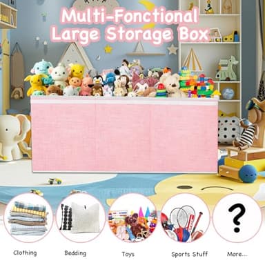 Boxgambol Extra Large Toy Box, Toy Storage Organizer with Lid, Oxford Fabric Collapsible Sturdy Toy Chest Bins Baskets for Livingroom,Playroom, Nursery, Bedroom, Closet (Pink) - Image 5
