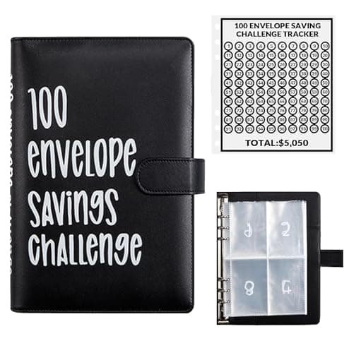 100 Envelopes Money Saving Challenge, 100 Envelope Challenge Binder, Easy and Fun Way to Save $5,050, Savings Challenges Budget Book Binder with Cash Envelopes for Office,Home,School (Black) - Image 1