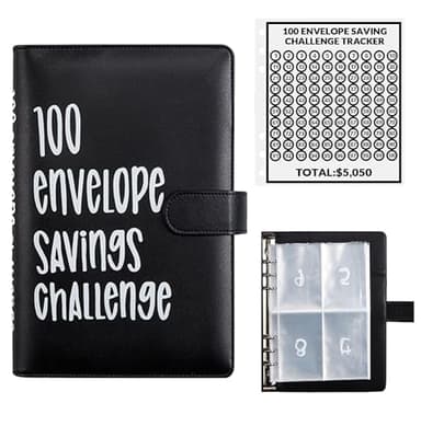 100 Envelopes Money Saving Challenge, 100 Envelope Challenge Binder, Easy and Fun Way to Save $5,050, Savings Challenges Budget Book Binder with Cash Envelopes for Office,Home,School (Black) - Image 1
