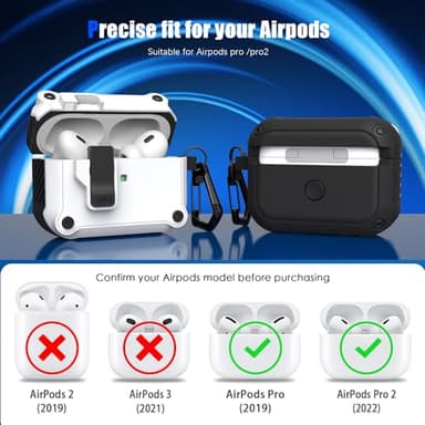 RFUNGUANGO for AirPods Pro Case Cover with Secure Lock Clip, Automatic Pop-up Case Full-Body Shockproof Hard Protective Cover for AirPods Pro 2023/2022/2019 - White - Image 5