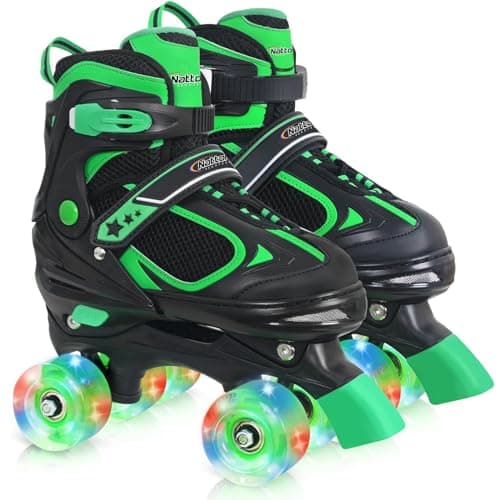 Kids Roller Skates for Boys - Green for Big Kids Age 7 8 9 10 - Adjustable All Light up Wheels Indoor Outdoor Sports Birthday Gift for Son and Grandson - Image 1