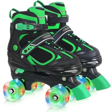 Kids Roller Skates for Boys - Green for Big Kids Age 7 8 9 10 - Adjustable All Light up Wheels Indoor Outdoor Sports Birthday Gift for Son and Grandson - Image 1