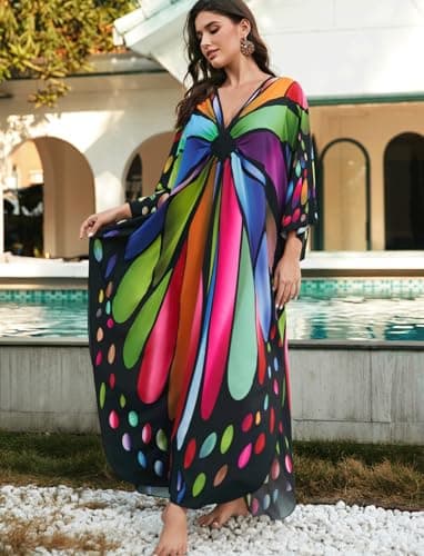 KECVOT Kaftan Dresses for Women Plus Size Batwing Sleeve Caftans Long Bathing Suit Cover Up Maxi Beach Dress Loungewear - Image 3